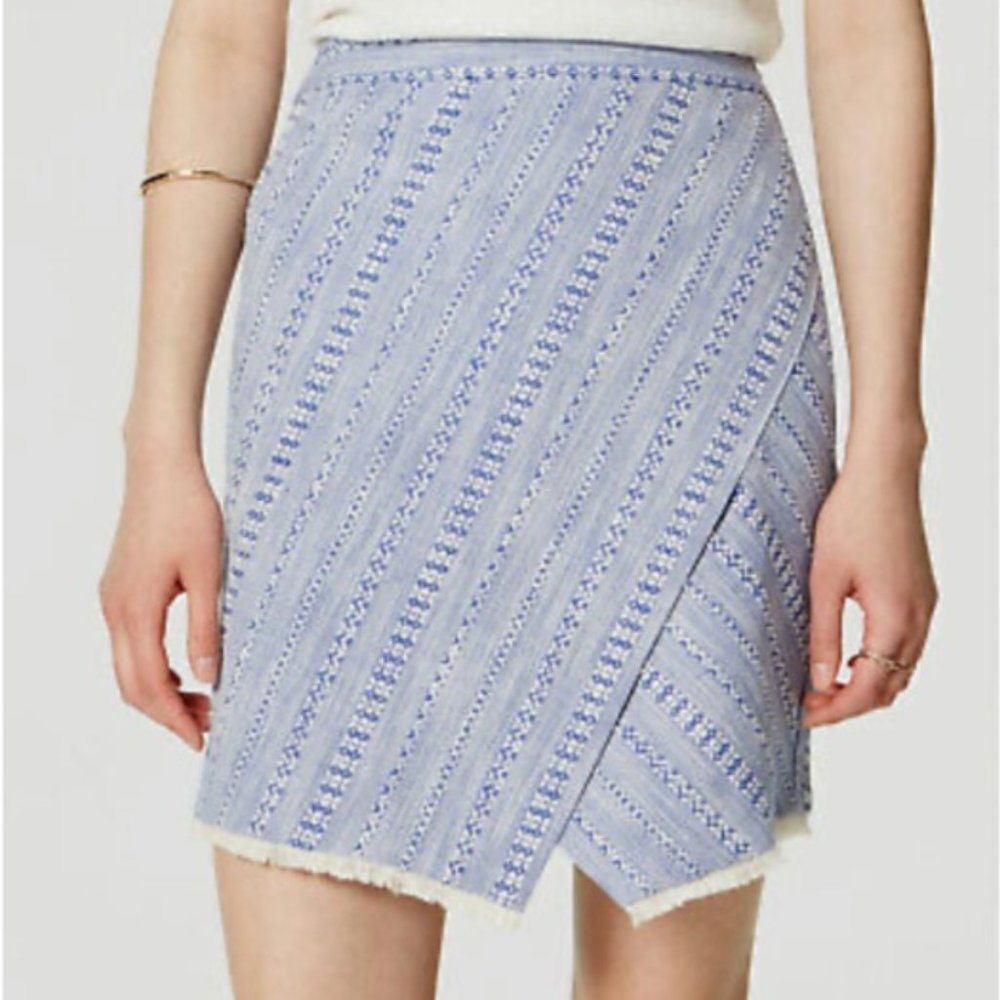 NWT Ann Taylor Loft Blue and White Tweed Wrap Skirt sz 2P [100% Cotton]